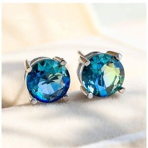 2 Carat Blue Tourmaline Sterling Silver Stud Earrings